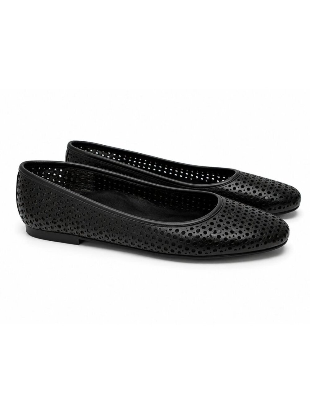 Vionic Orinda Perf Black Leather Ballet Flats Womens 8.5 Supportive Comfort